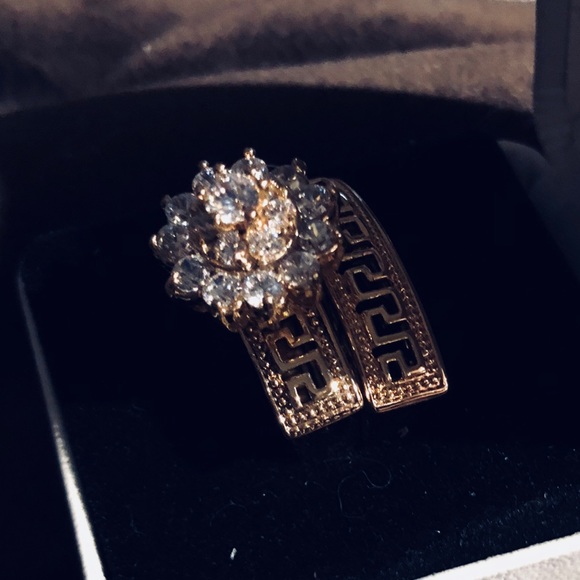 Huge Greek Key CZ Wedding Ring Set Rose Gold -OMG - Picture 4 of 7